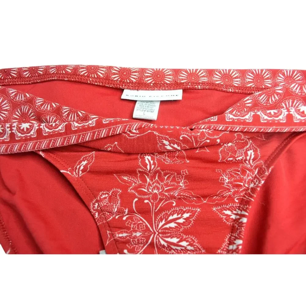 ROBIN PICCONE Women's Red White Shirred Waist Pattern Bikini Bottom